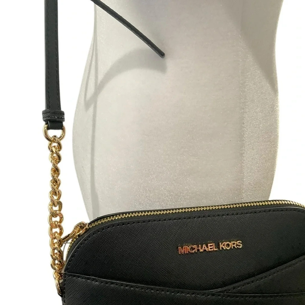 Michael Kors Black and Gold Medium Dome Crossbody Bag